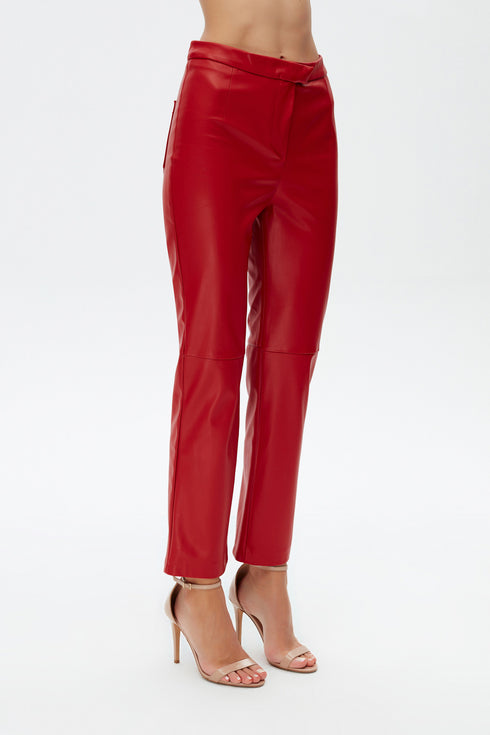 Firebrick vegan leather flared trouser
